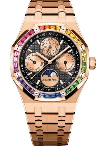 16614OR.YY.1220OR.01 Fake Audemars Piguet Royal Oak Perpetual Calendar 41 Pink Gold - Rainbow Black watch
